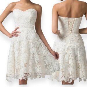 Grace Karin lace overlay sweetheart fit and flare midi dress ivory size 6 bridal